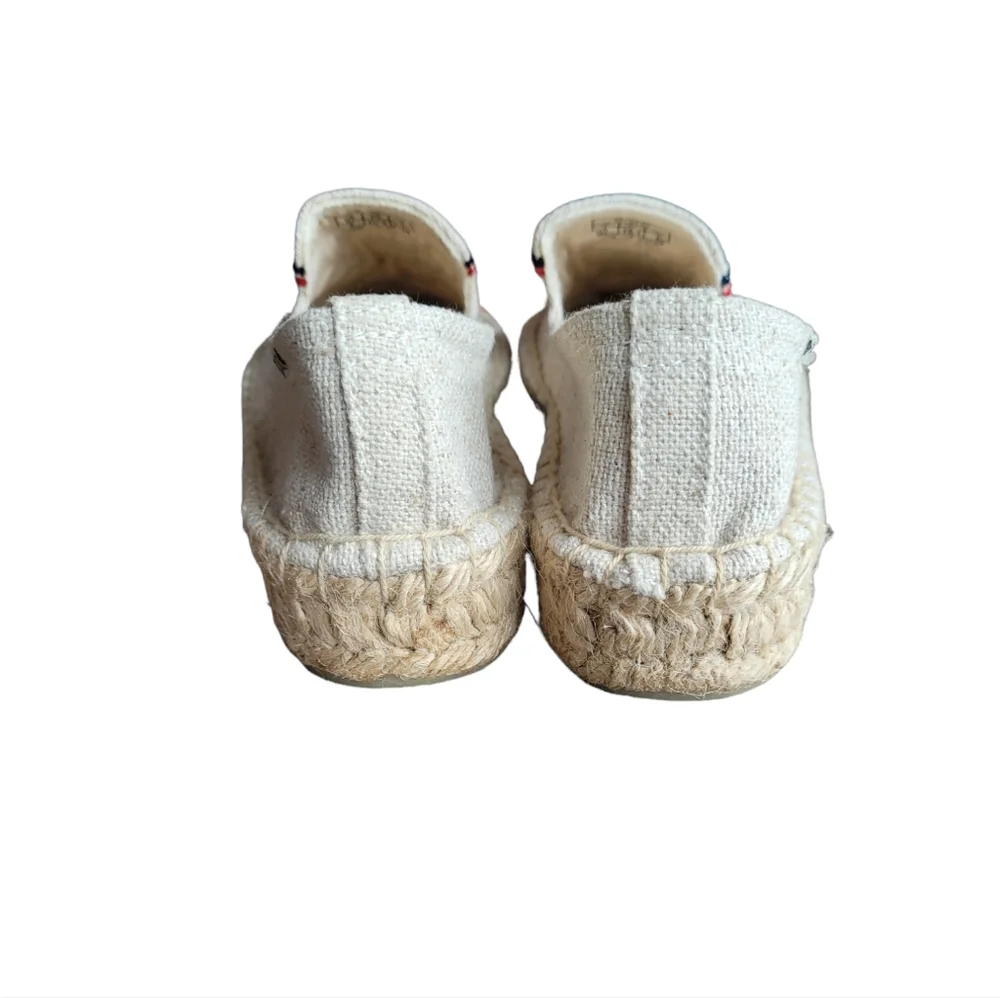 Soludos Cream Espadrilles with Red and Navy Geometric Embroidery